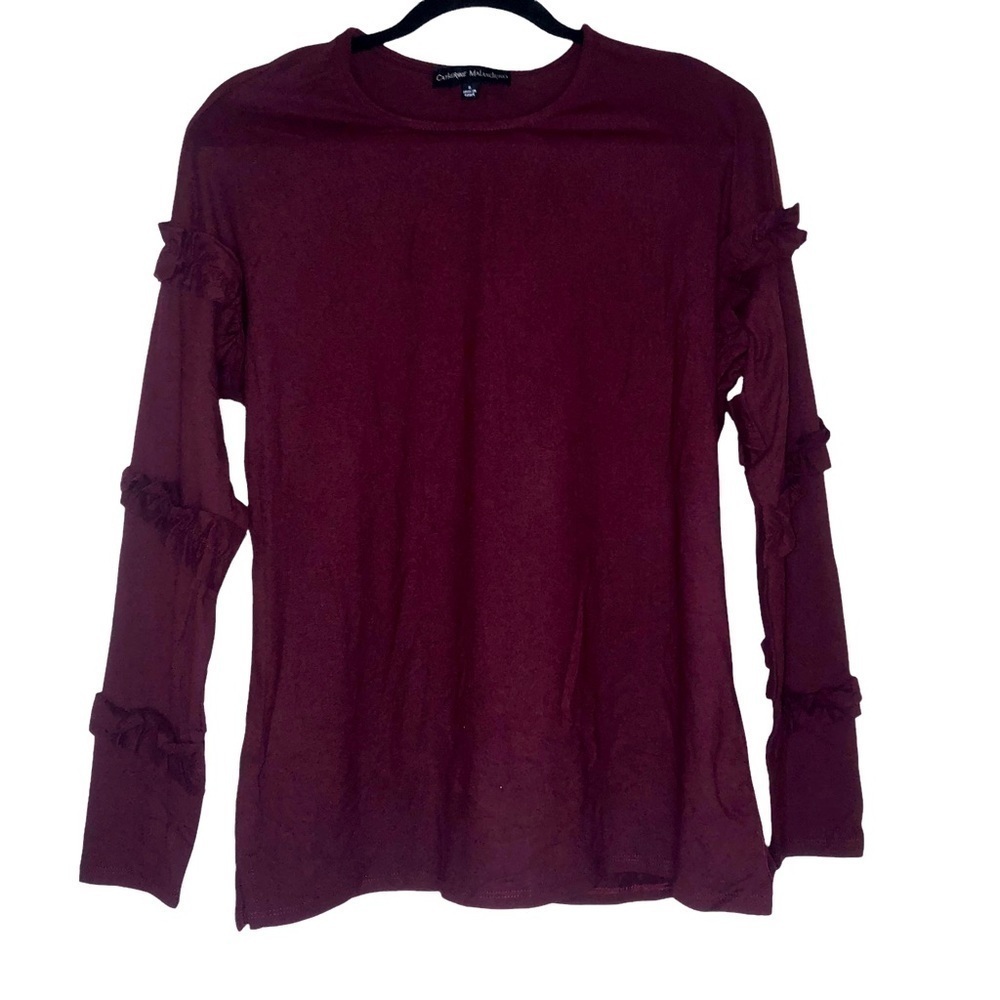 Catherine Malandrino Berry Red Ruffled Long Sleeve Top NWOT